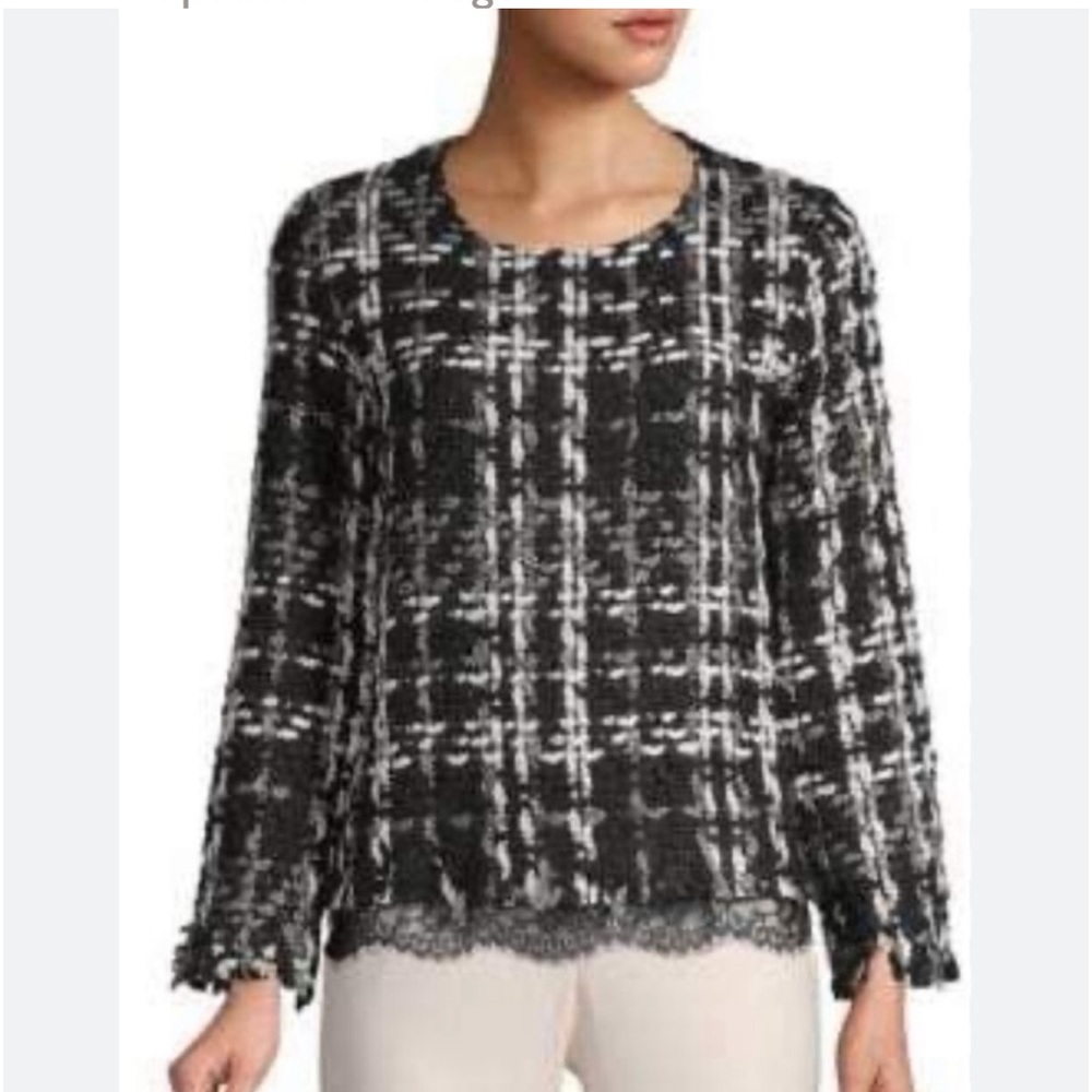 Haute Rogue Lindsey Black and White Tweed Top Sz S